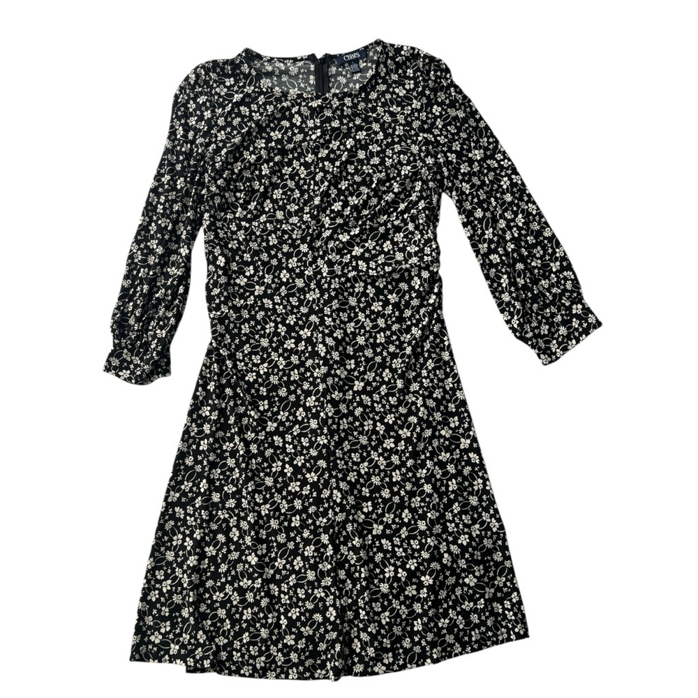 Chaps Women’s Floral Lightweight Long Sleeve Black Dress - M